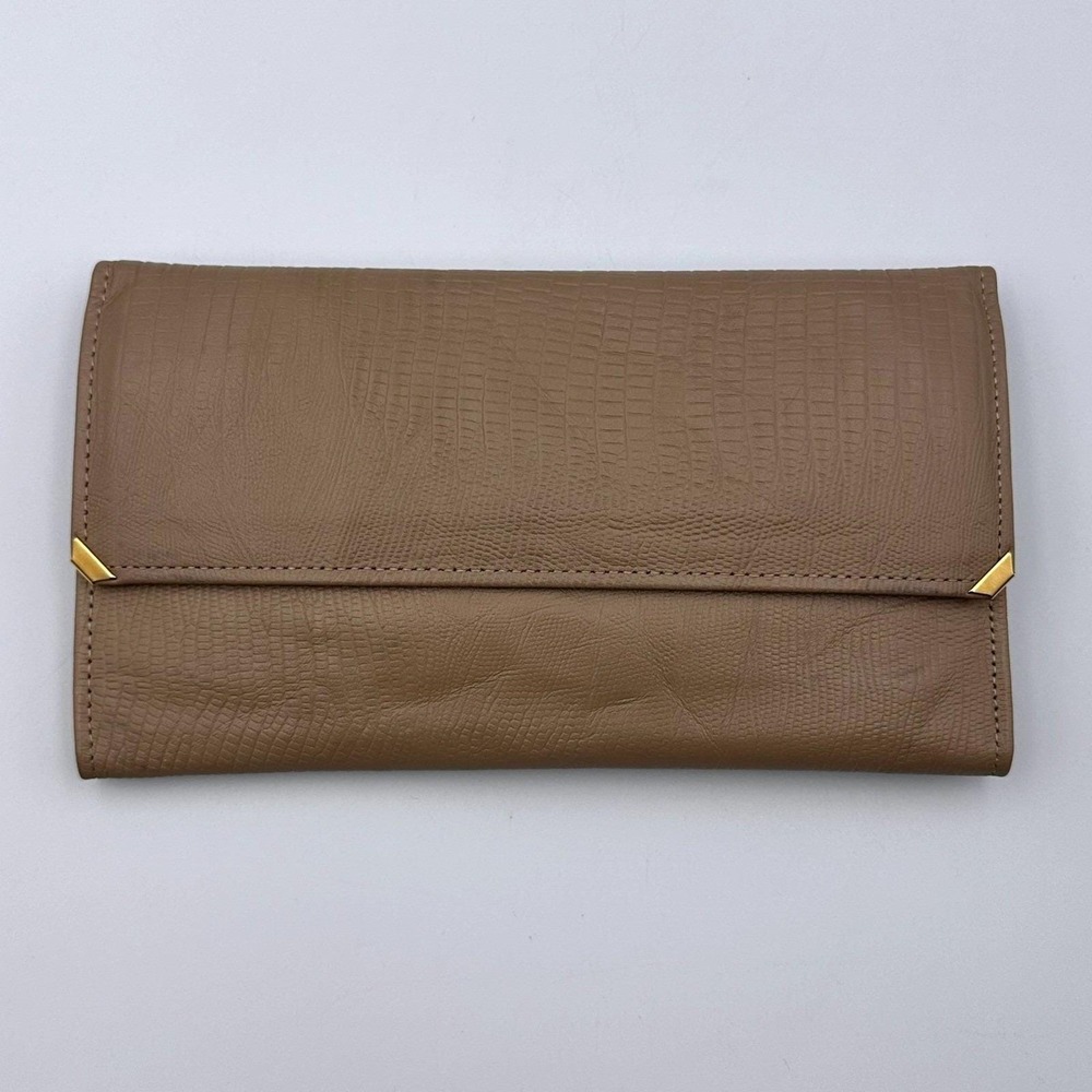 Vintage Rolfs Tan Cowhide Leather Snake Embossed Snap Button Bifold Coin Wallet